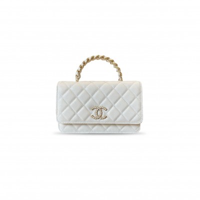 CHANEL WHITE PORTABLE FLAP BAG A96176 (19.5*17*5cm) 